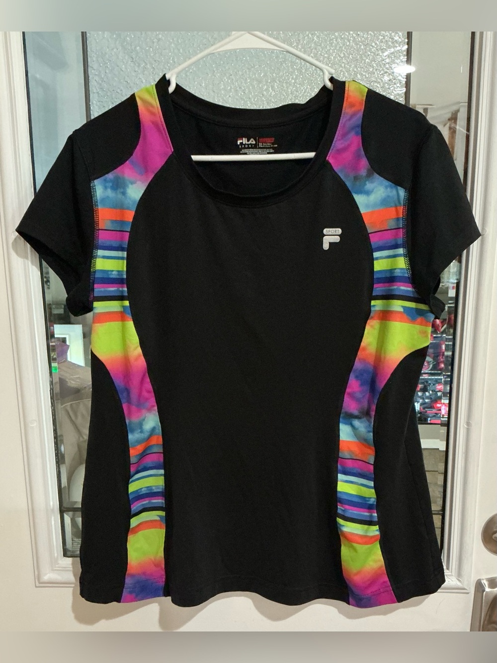 FILA Black Tee with Multicolor Rainbow Side Panels DP